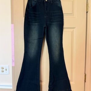 SHEIN Blue Flare Wide Leg Jeans High-Rise Retro